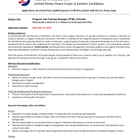 United States Peace Corps in Eastern Caribbean: Program and Training Manager (PTM), Grenada